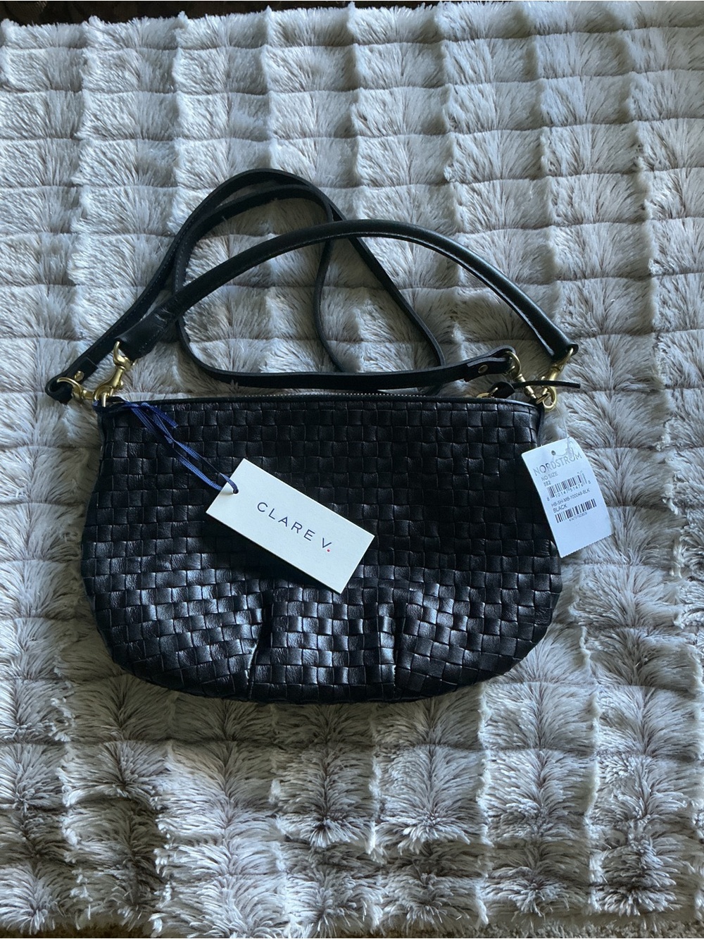 Clare V Black Black Woven Checker Leather Crossbody MWT